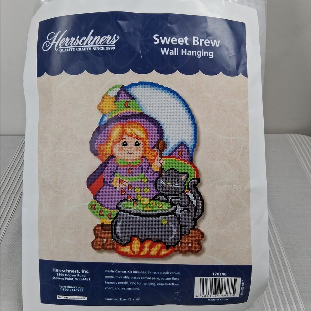 Herrschners Plastic Canvas Kit Sweet Brew‎ Wall Hanging Finished 12"x18" Witch
